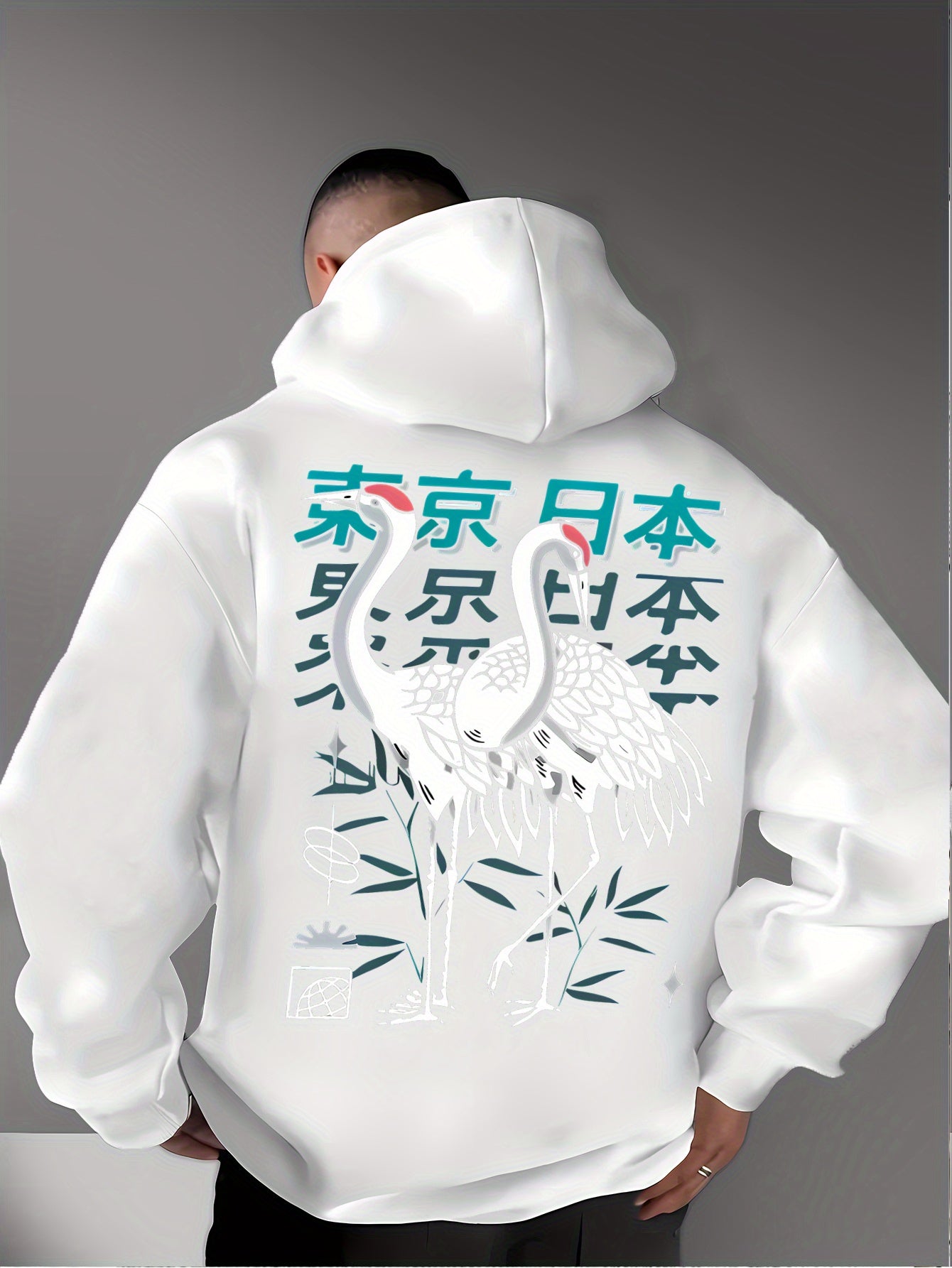Geometric Hoodie with Japanese Motifs - Men's Regular Fit Streetwear Essential, Long Sleeve Graphic Sweatshirt