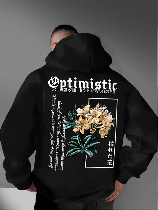 Men's Floral Geometric Print Hoodie - Royal Blue Color, Streetwear Hip-Hop Hooded Sweatshirt