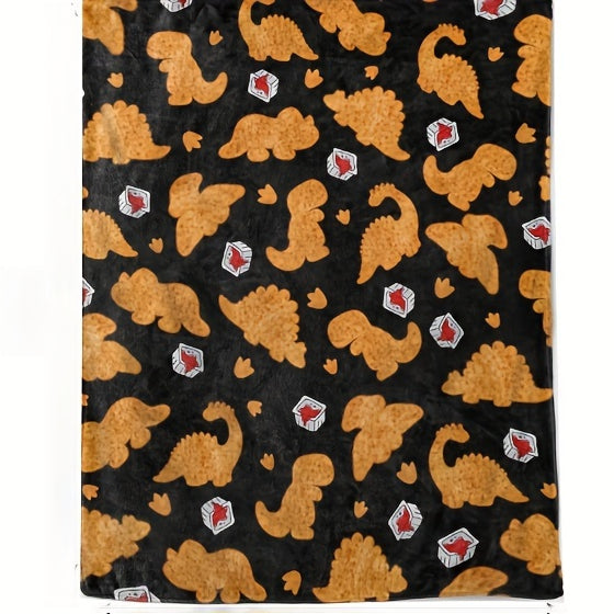 Dinosaur Chicken Nugget Flannel Blanket - Hilarious Dino Snack Design, All-Season Cozy Throw for Couch, Gaming, Camping, Fun Gift for Nugget Lovers