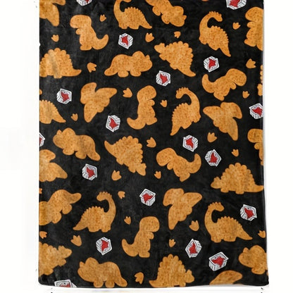 Dinosaur Chicken Nugget Flannel Blanket - Hilarious Dino Snack Design, All-Season Cozy Throw for Couch, Gaming, Camping, Fun Gift for Nugget Lovers