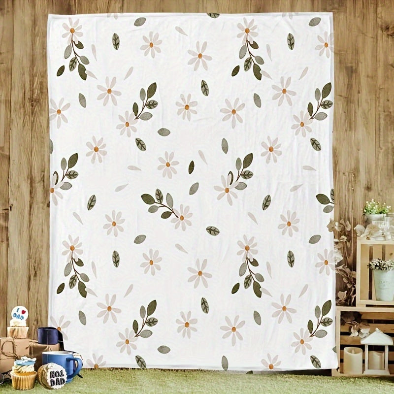 Chrysanthemum Print Flannel Throw Blanket - Fall Winter Cozy Blanket, Soft & Warm for Couch, Bed, Office, Seasonal Home Decor & Thoughtful Gift Idea