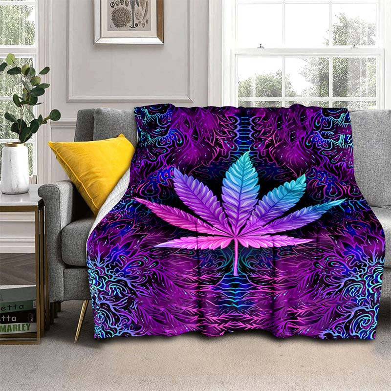 Purple Psychedelic Maple Leaves Flannel Throw - Trippy Nature-Inspired Art Blanket | Lightweight & Soft for Music Festivals, Home Decor, and Bohemian Style