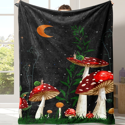 Mushroom & Snail Flannel Blanket - Whimsical Forest Print Lightweight Throw | Soft Gift for Kids, Adults, and Multi-Scene Cozy Moments