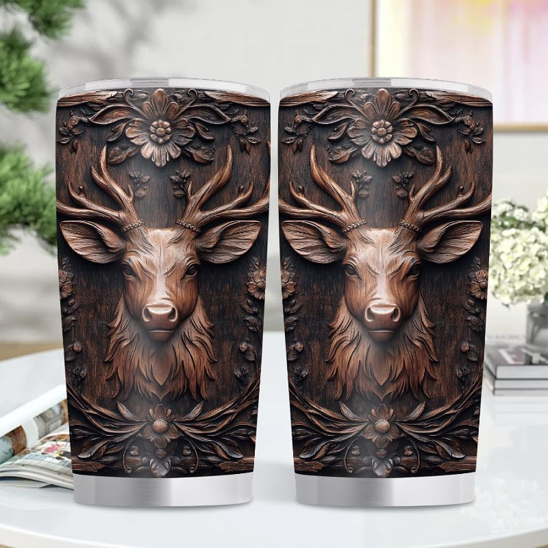Deer Hunting Tumbler 20oz - Stainless Steel Insulated Mug, Leakproof Lid with Straw, Car Cup Holder Fit, Gift for Hunters, Dad, Husband
