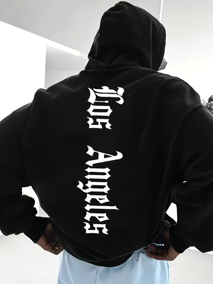 LA Graphic Hoodie - Men‘s Black Comfort Stretch Pullover, Perfect for Layering in Spring, Fall & Winter | Effortless Urban Style