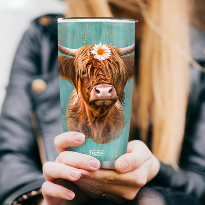 20oz Insulated Stainless Steel Tumbler with Lid - Scottish Highland Cow Design, Oval Shape, 304 Steel - Reusable Travel Mug, Perfect Gift for Cow Lovers & Women, Hand Wash Only