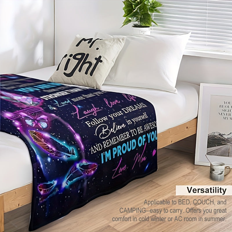 Mother to Daughter Butterfly Gift - Inspirational 'Love & Wings' Flannel Throw, Soft Companion for Sofa, Travel & Life