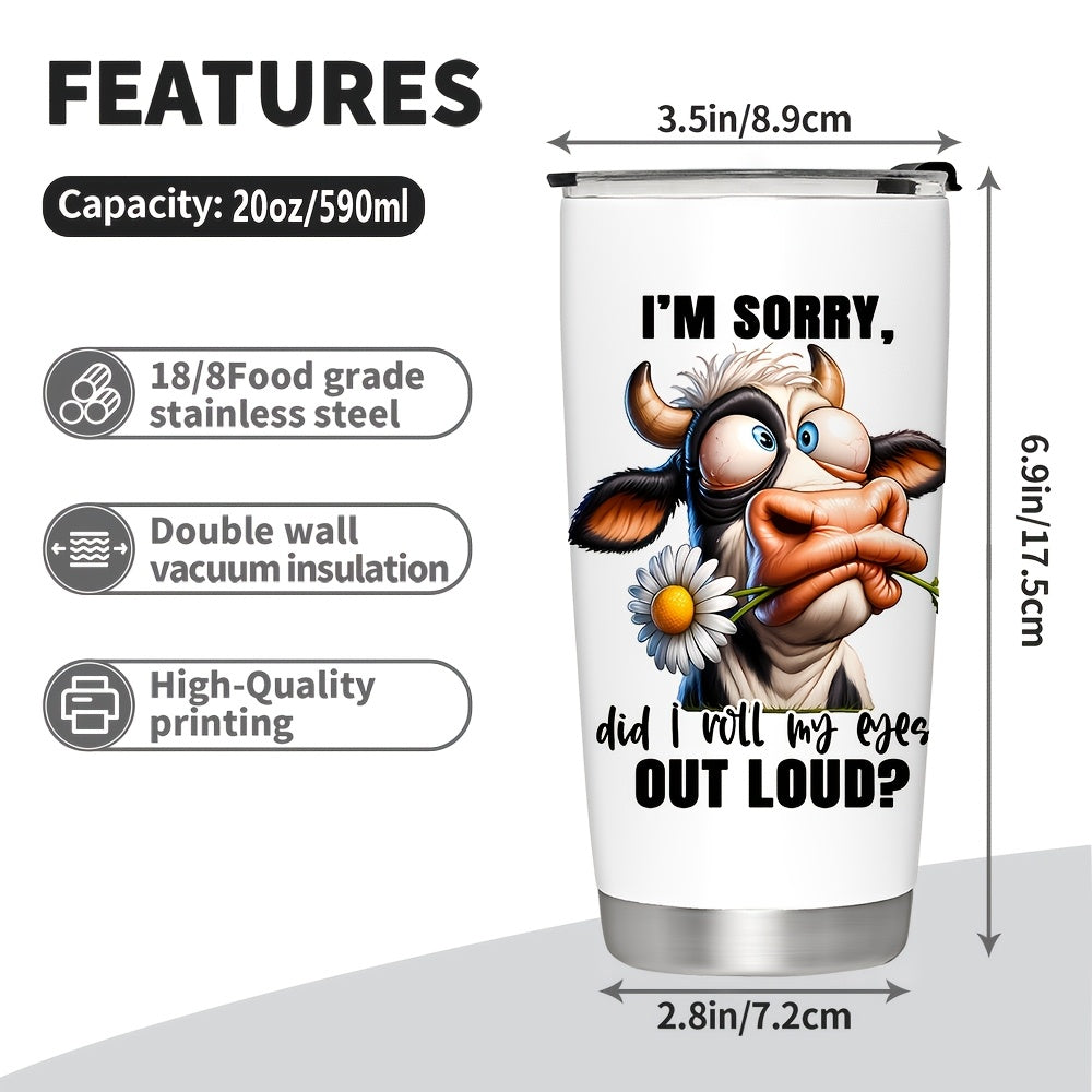 20oz Cow Print Stainless Steel Tumbler - Insulated Leakproof Travel Mug for Coffee & Tea | Unique Gift for Cow Lovers, Farm Enthusiasts & Dairy Farmers | Cute Farmhouse Aesthetic