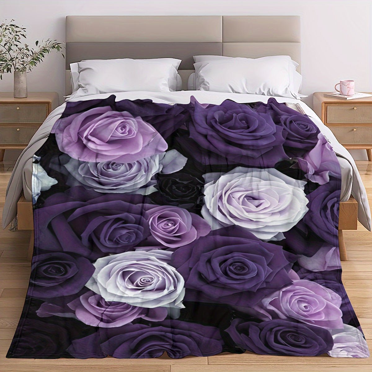 Modern Geometric Rose Print Blanket - Purple Soft & Warm, Multi-Use Throw for Sofa, Bed, Camping