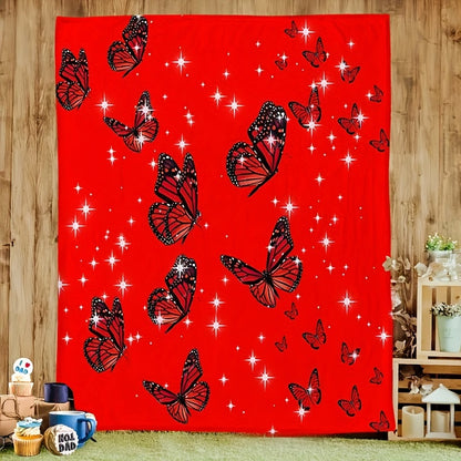 Red Butterfly Wedding Throw - Romantic Flannel Blanket for Bride & Groom, Soft Warm Keepsake Gift, Fall Winter Anniversary or Honeymoon Decor