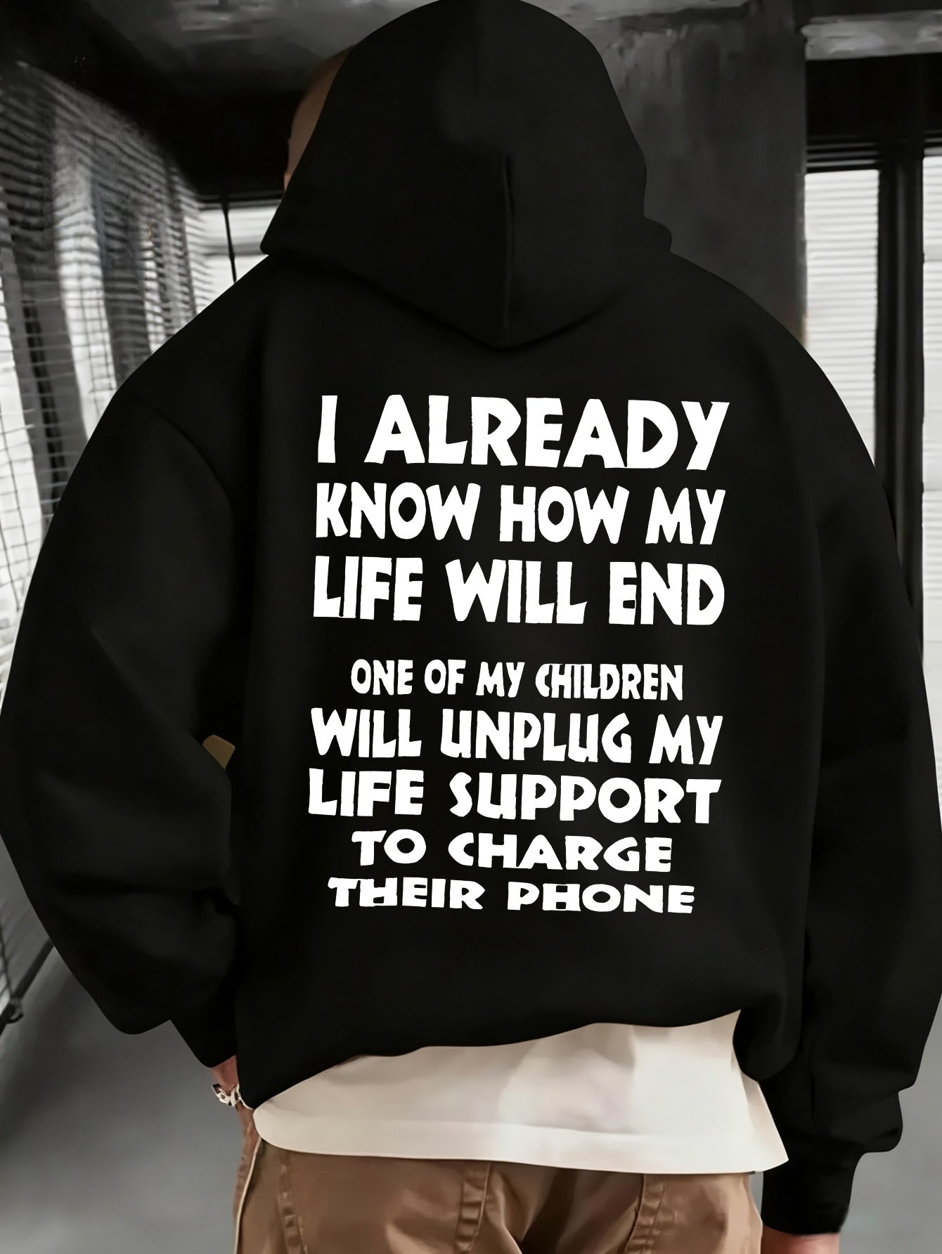 Men's Funny Sarcastic Quote Hoodie - Black with White Print Graphic Pullover | Kangaroo Pocket Streetwear