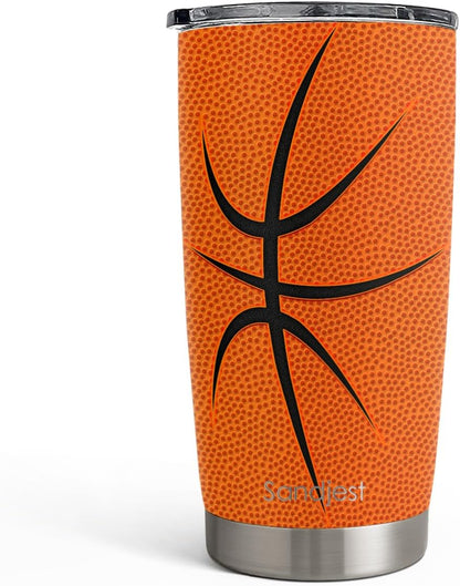 Basketball Insulated Tumbler 20oz - Stainless Steel Travel Mug with Non-Slip Grip, Sport Cup for Games & Training, Gift for Players, Coaches, Fans