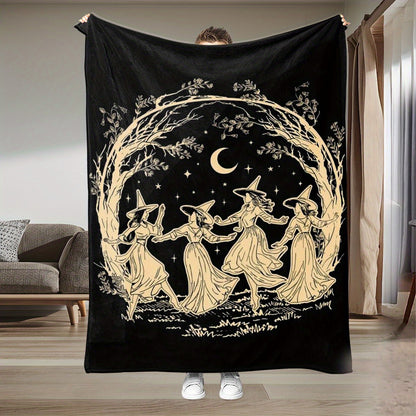 Witch Coven & Moonlight Flannel Blanket - Ultra-Soft Gothic Throw for Magic Lovers, All-Season Halloween Decor, Cozy Machine Washable Gift