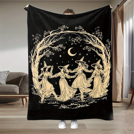 Witch Coven & Moonlight Flannel Blanket - Ultra-Soft Gothic Throw for Magic Lovers, All-Season Halloween Decor, Cozy Machine Washable Gift