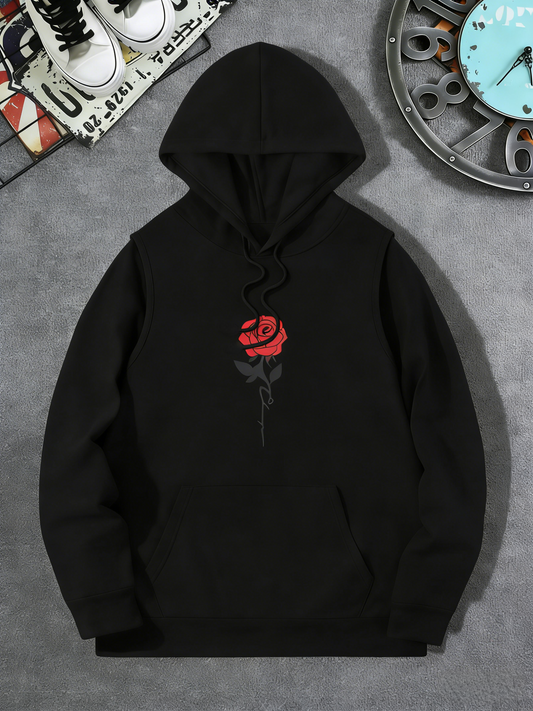 Roses with Edge Hoodie - Men‘s Bold Botanical Graphic for Fall & Winter, Cold Weather Armor in a Statement Pullover