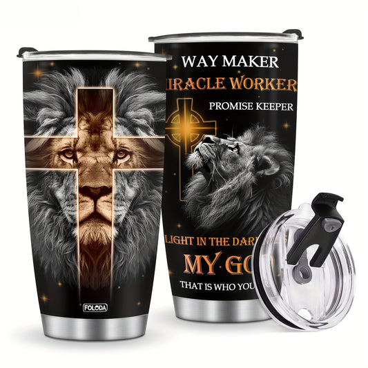 "My God That Is Who You Are" 20oz Lion-Themed Tumbler - Inspirational Christian Gift for Men, Dads & Wildlife Enthusiasts | Stainless Steel Insulated Travel Coffee Mug