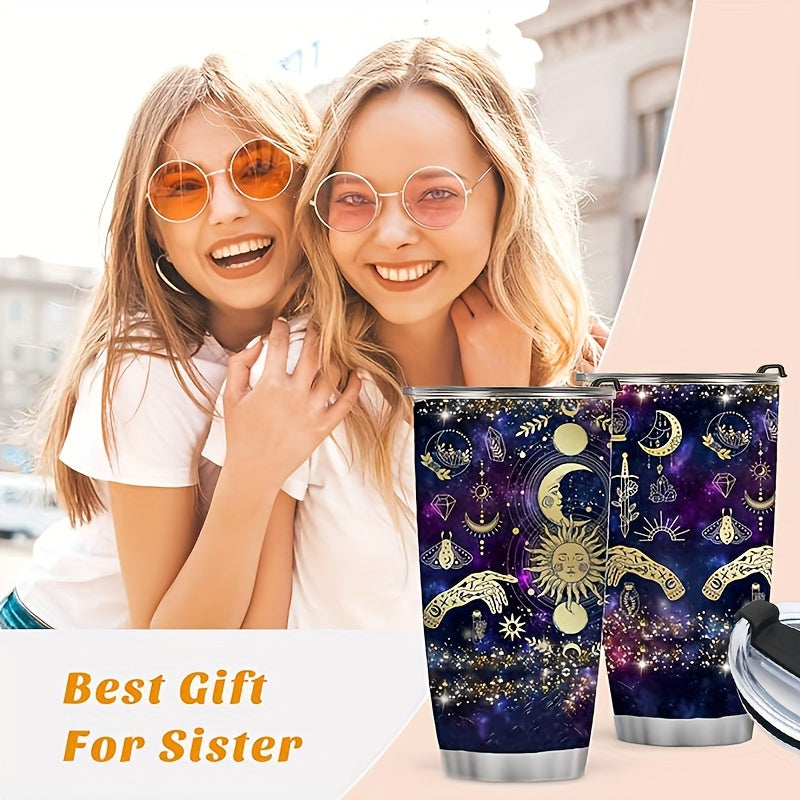 Celestial Sun & Moon Tumbler - 20oz Vacuum Insulated Stainless Steel Travel Mug, Double Wall Coffee Cup, Unique Gift for Her/Him, Moms, Dads, Any Occasion