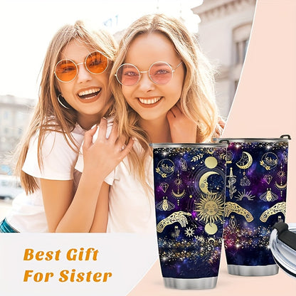 Celestial Sun & Moon Tumbler - 20oz Vacuum Insulated Stainless Steel Travel Mug, Double Wall Coffee Cup, Unique Gift for Her/Him, Moms, Dads, Any Occasion