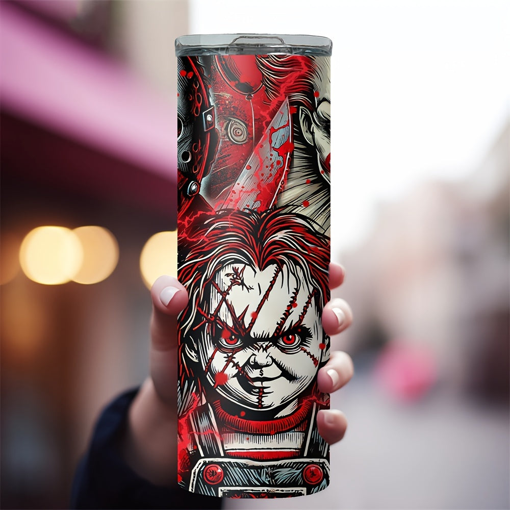 Insulated Stainless Steel Tumbler with Lid (20oz) - Features Michael Myers, Jason, Chucky - Perfect for Cold & Hot Drinks, Halloween Gift