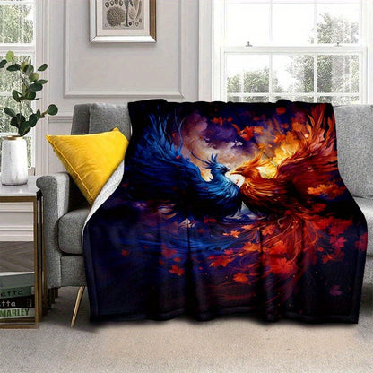 Yin Yang & Phoenix Flannel Throw - Harmonious Balance Blanket with Mythical Design | Lightweight, Soft Gift for Meditation, Home Decor, and Spiritual Comfort