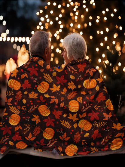 Lightweight Fall Flannel Throw - Pumpkin Leaf Design, All-Season Soft Warmth for Bed, Sofa & Camping, Versatile Gift