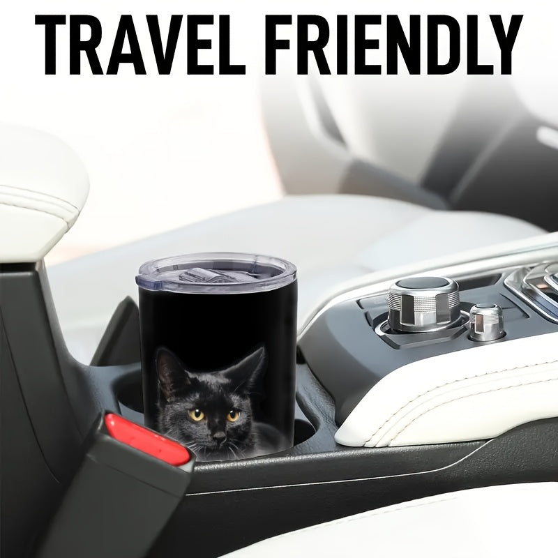 Elegant Black Cat Tumbler - 20oz Double-Walled Insulated Stainless Steel Travel Mug with Lid - Purrfect Gift for Cat Lovers & Enthusiasts