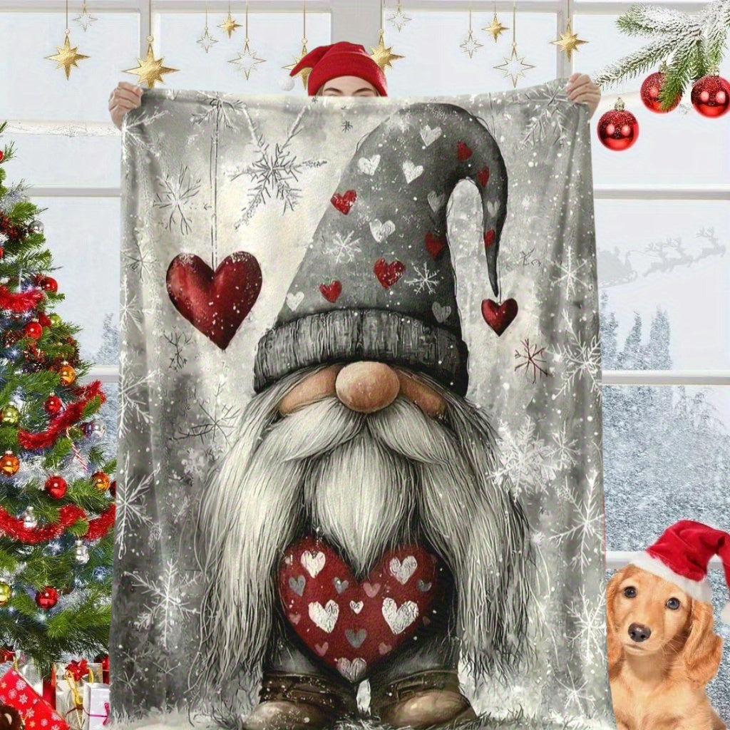 Gnome & Snowflake Flannel Throw Blanket | Heart Accents for Cozy Blankets Xmas & Valentine‘s Decor