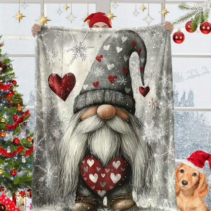 Gnome & Snowflake Flannel Throw Blanket | Heart Accents for Cozy Blankets Xmas & Valentine‘s Decor