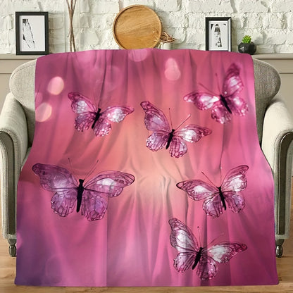 Crystal Butterfly Print Flannel Blanket - Ethereal & Shimmering Design, Ultra-Soft Lightweight & Warm, All-Season Gift for Home, Travel, Nature Lovers