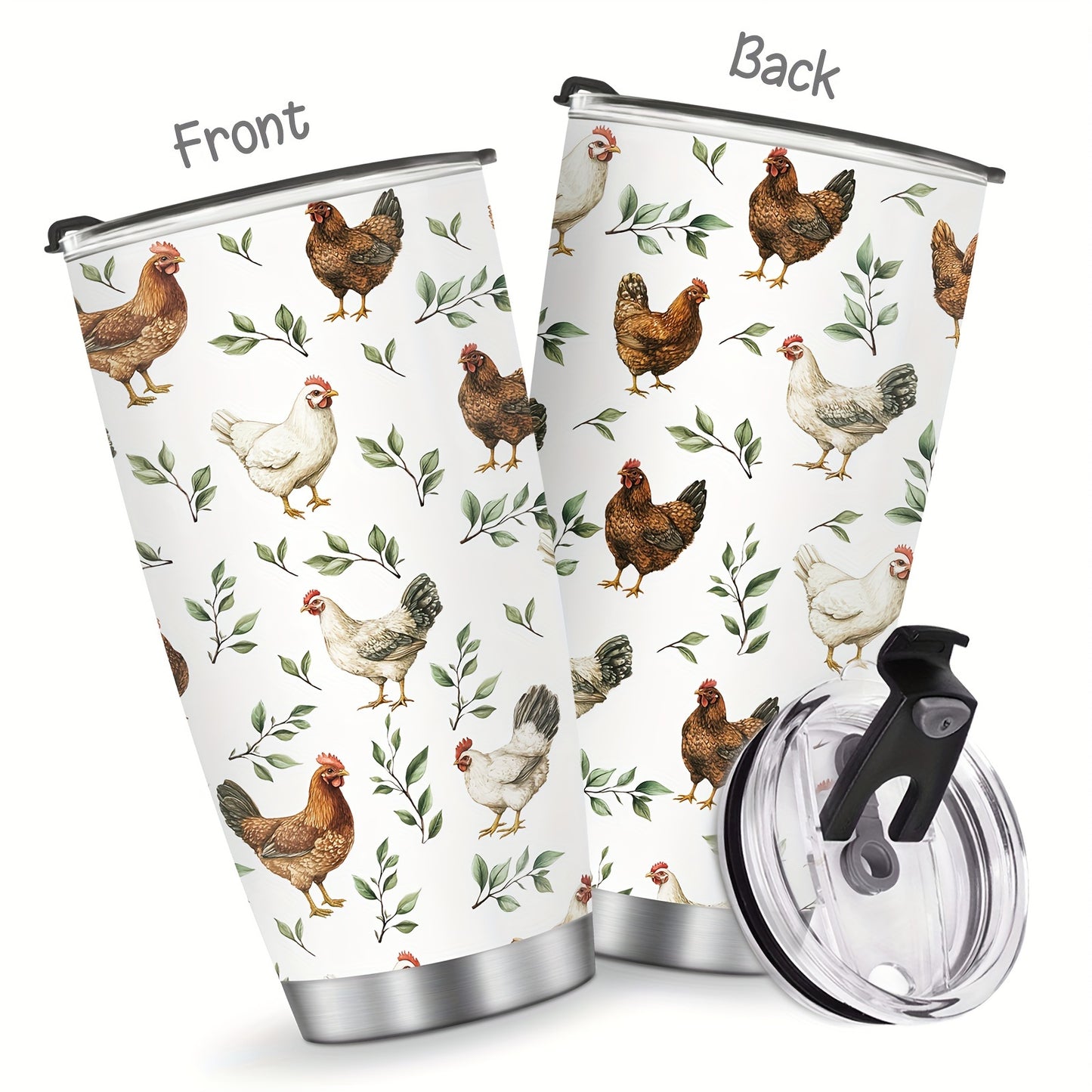 Country Hen Tumbler 20oz - Farmhouse Chicken Design with Floral & Branch Pattern | Insulated Stainless Steel Mug, Perfect Animal Lover Gift