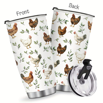 Country Hen Tumbler 20oz - Farmhouse Chicken Design with Floral & Branch Pattern | Insulated Stainless Steel Mug, Perfect Animal Lover Gift
