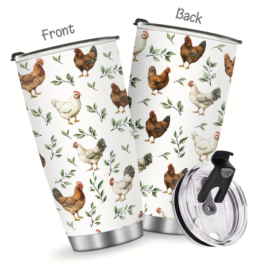 Country Hen Tumbler 20oz - Farmhouse Chicken Design with Floral & Branch Pattern | Insulated Stainless Steel Mug, Perfect Animal Lover Gift