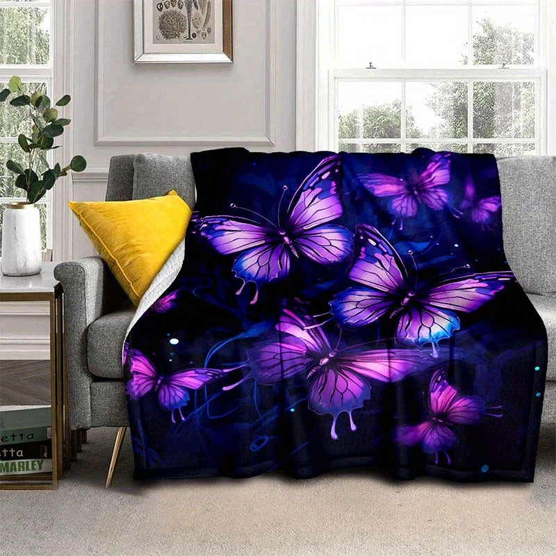 Purple Butterfly Flannel Throw - Elegant & Lightweight Blanket with Ethereal Design | Soft Multi-Scene Cover for Sofa, Bed, or as a Decorative Gift