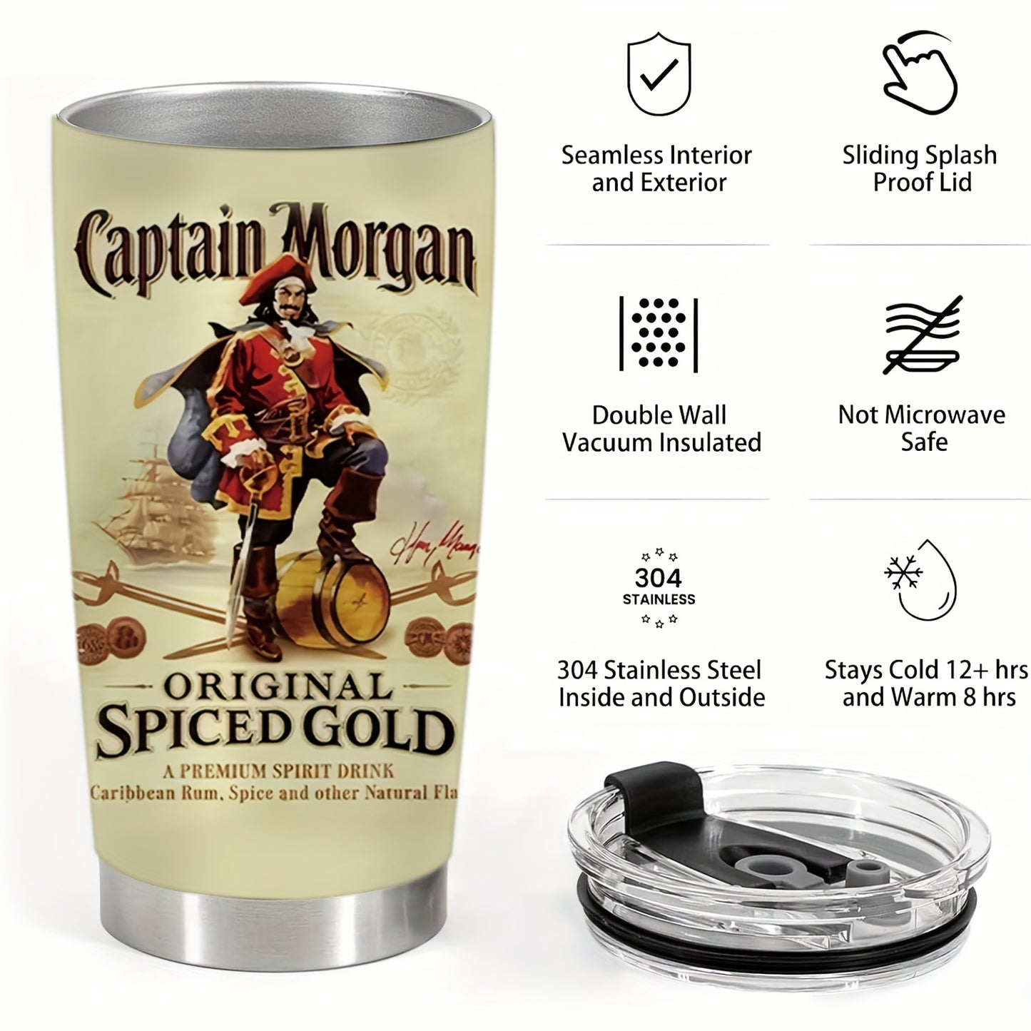 Captain Herringbone Tumbler - Original Design 20oz Golden Stainless Steel Insulated Cup, Splash-Proof Lid & Non-Slip Base | Premium Gift for Men & Women