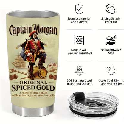 Captain Herringbone Tumbler - Original Design 20oz Golden Stainless Steel Insulated Cup, Splash-Proof Lid & Non-Slip Base | Premium Gift for Men & Women