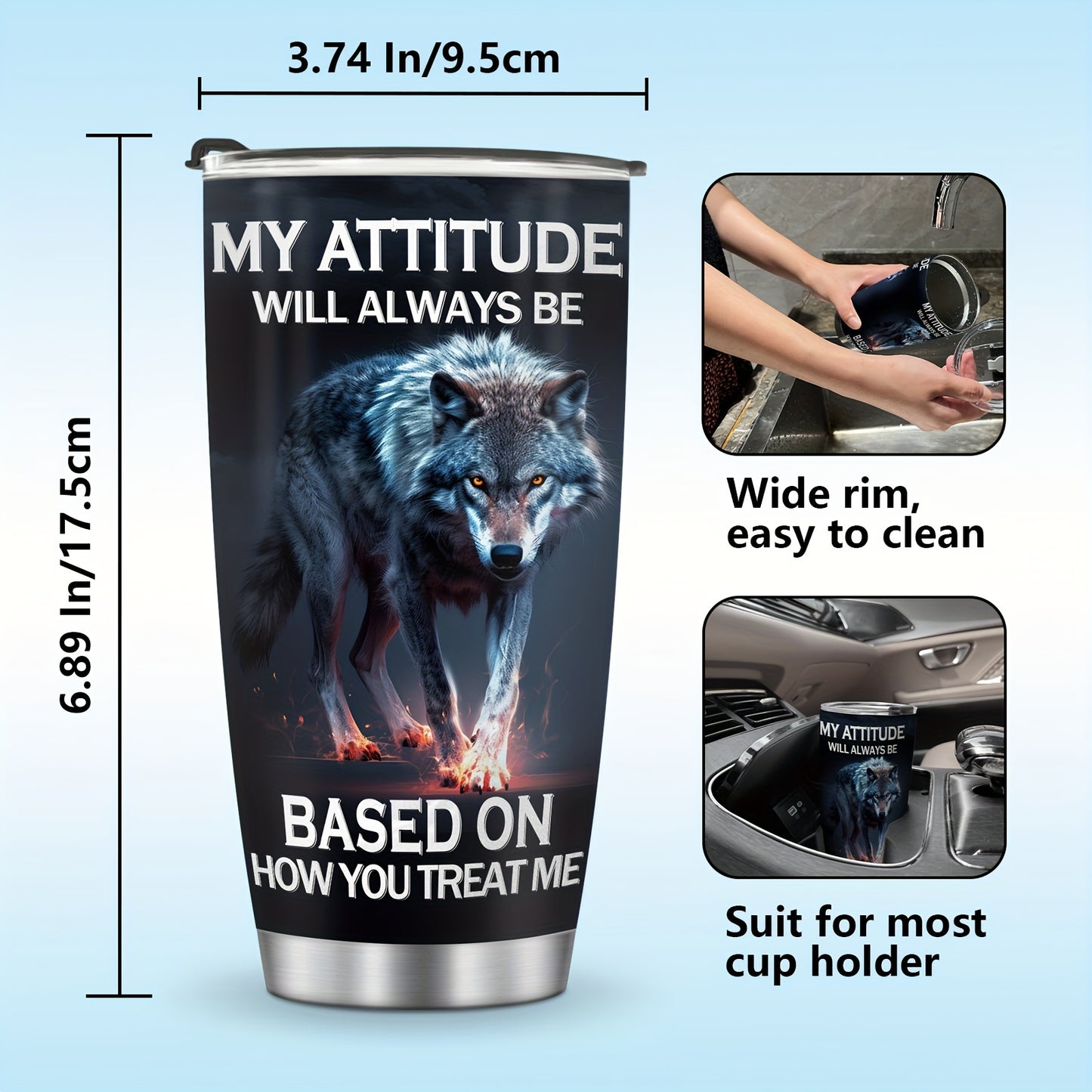 Wolf Tumbler 20oz - Insulated Stainless Steel Travel Mug for Men & Women | Wolf Lover's Gift, Valentines Day Present for Him & Her