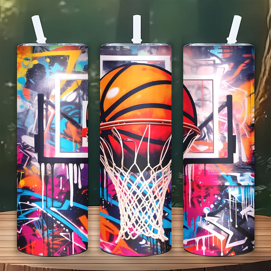 Basketball Sports Tumbler 20oz - Vacuum Insulated Stainless Steel Cup with Straw & Lid | 304 Grade, Portable for Hot & Cold Drinks, Gym & Travel