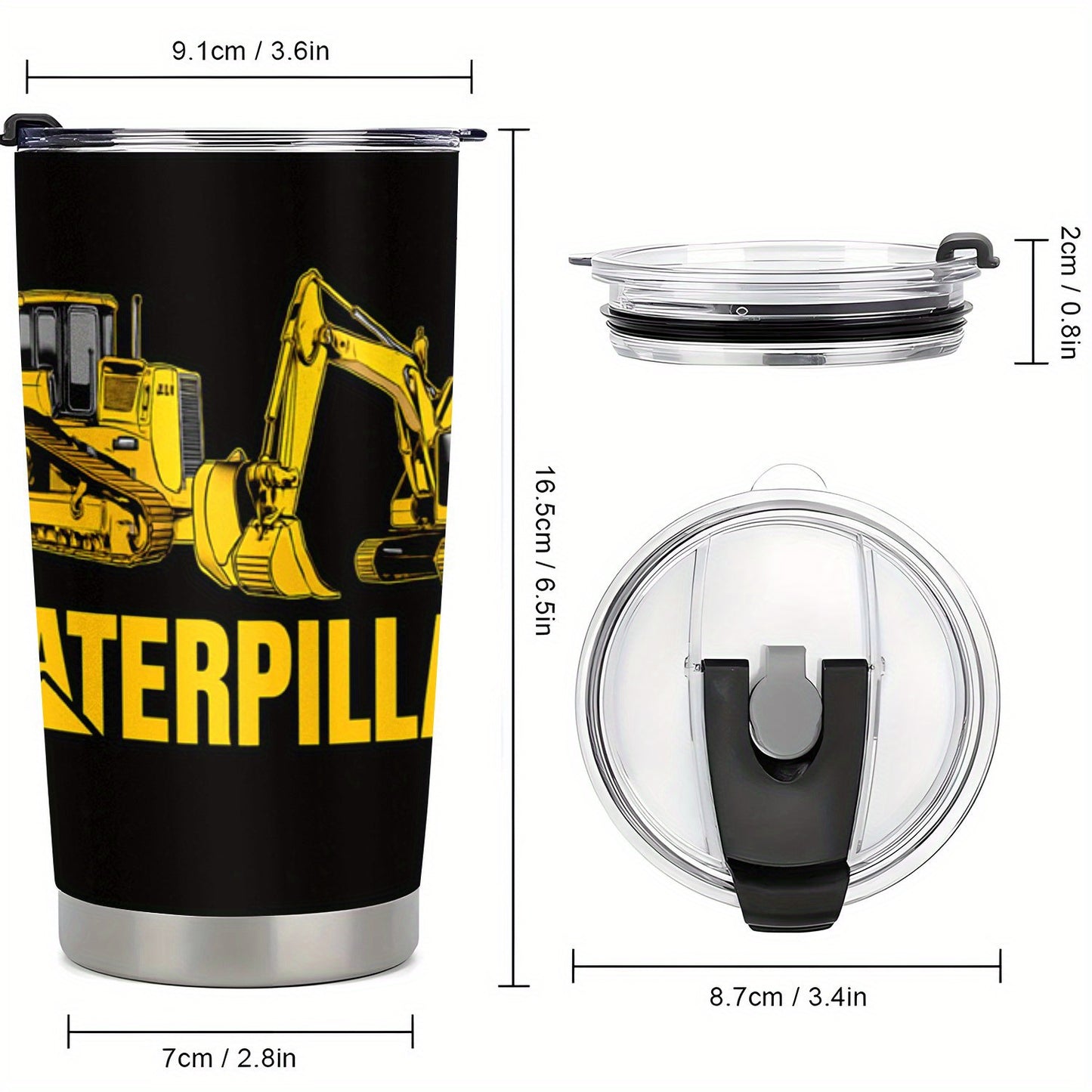 Caterpillar Construction Tumbler 20oz - Heavy Duty Stainless Steel Mug with Leak-Proof Lid | The Ultimate Gift for Builders, Truck Lovers & Big Kids at Heart