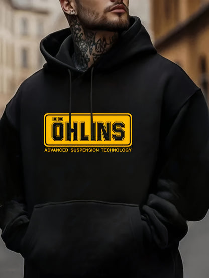 Öhlins Performance Hoodie - Iconic Yellow Logo, Warm Fleece-Lined for Fall & Winter | Engineered Comfort for Riders, Drivers & Motorsport Fans