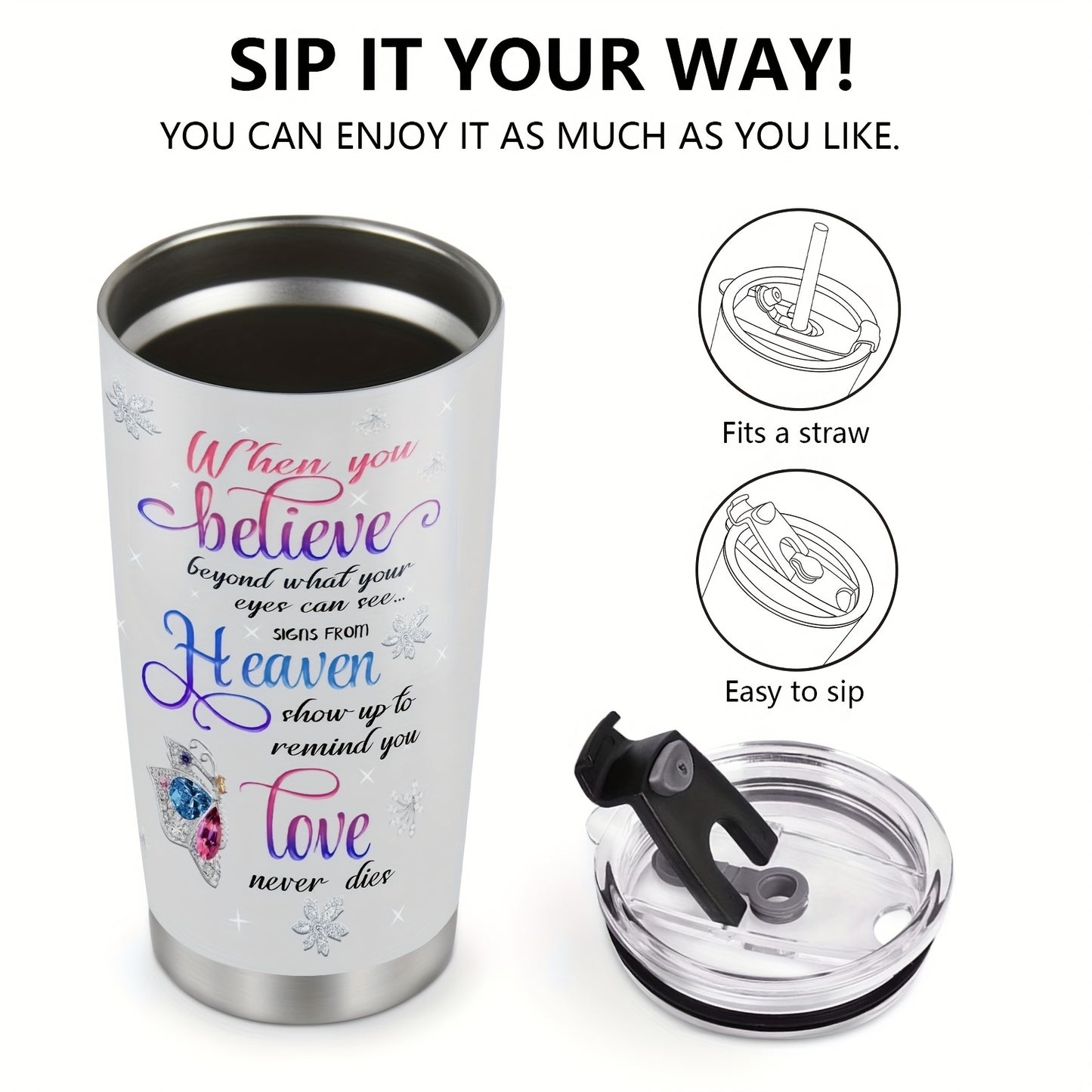 Valentine's Day Gift for Wife - Butterfly Jewelry 20oz Insulated Tumbler for Her, Gift for Mom Sister Grandma Daughter | Stainless Steel Travel Mug, Keeps Drinks Hot & Cold