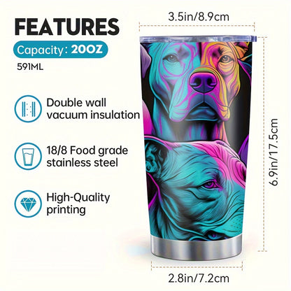 Colorful Dog Print Travel Mug - 20oz Insulated Stainless Steel Tumbler for Hot & Cold Drinks, Reusable & Fits Most Cup Holders - Perfect Pet Lover Gift for Christmas, Thanksgiving, Birthdays