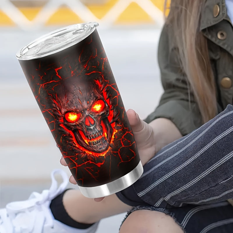 Touch My Coffee and I'll Drink It From Your Skull Tumbler - 20oz Stainless Steel Insulated Mug with Fiery Skull Design, Keeps Hot for Hours - Perfect Halloween & Day of The Dead Gift