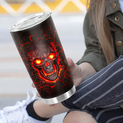 Touch My Coffee and I'll Drink It From Your Skull Tumbler - 20oz Stainless Steel Insulated Mug with Fiery Skull Design, Keeps Hot for Hours - Perfect Halloween & Day of The Dead Gift