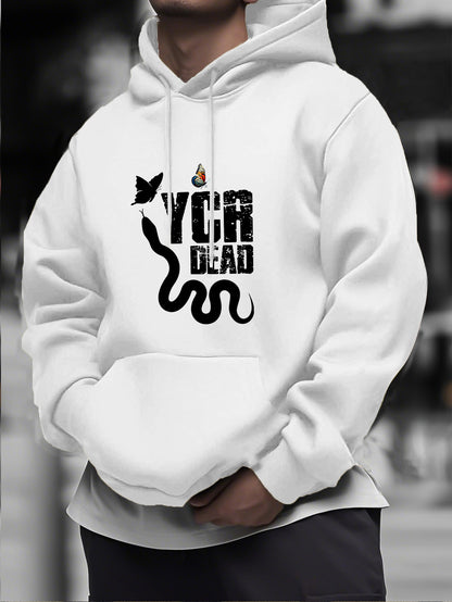 Men's Animal Silhouette Hoodie - Minimalist Print Pullover, Regular Fit Solid Color Hooded Sweatshirt, Essential Casual Long Sleeve