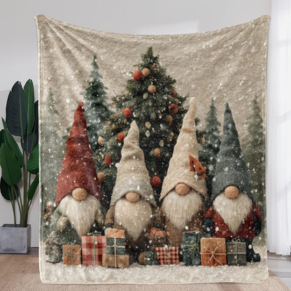 Gnome Village Storybook Throw - Whimsical Crew on Festive Flannel, Discover Snow & Trees, Cozy Holiday Gift for Family
