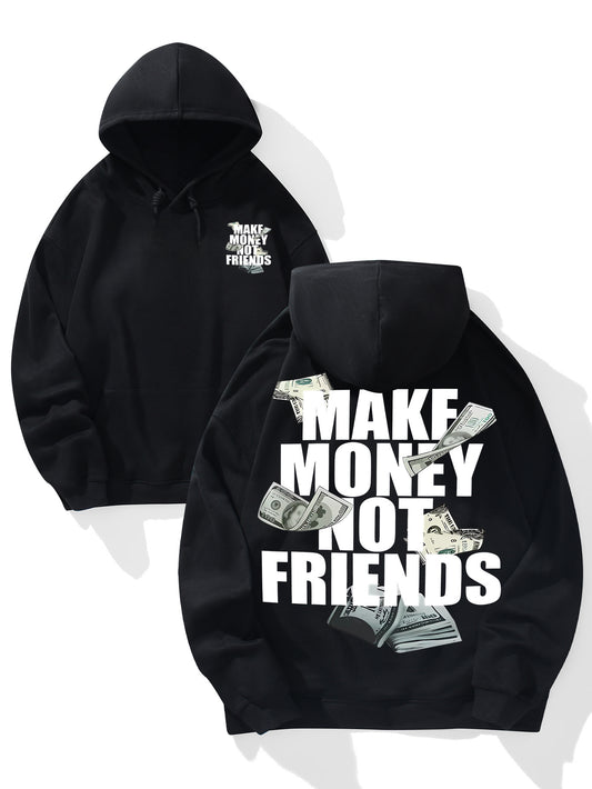 Men's Abstract Print Hoodie - Neutral Tone Streetwear Trend Casual Hooded Sweatshirt Pullover
