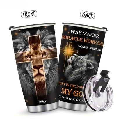 "My God That Is Who You Are" 20oz Lion-Themed Tumbler - Inspirational Christian Gift for Men, Dads & Wildlife Enthusiasts | Stainless Steel Insulated Travel Coffee Mug