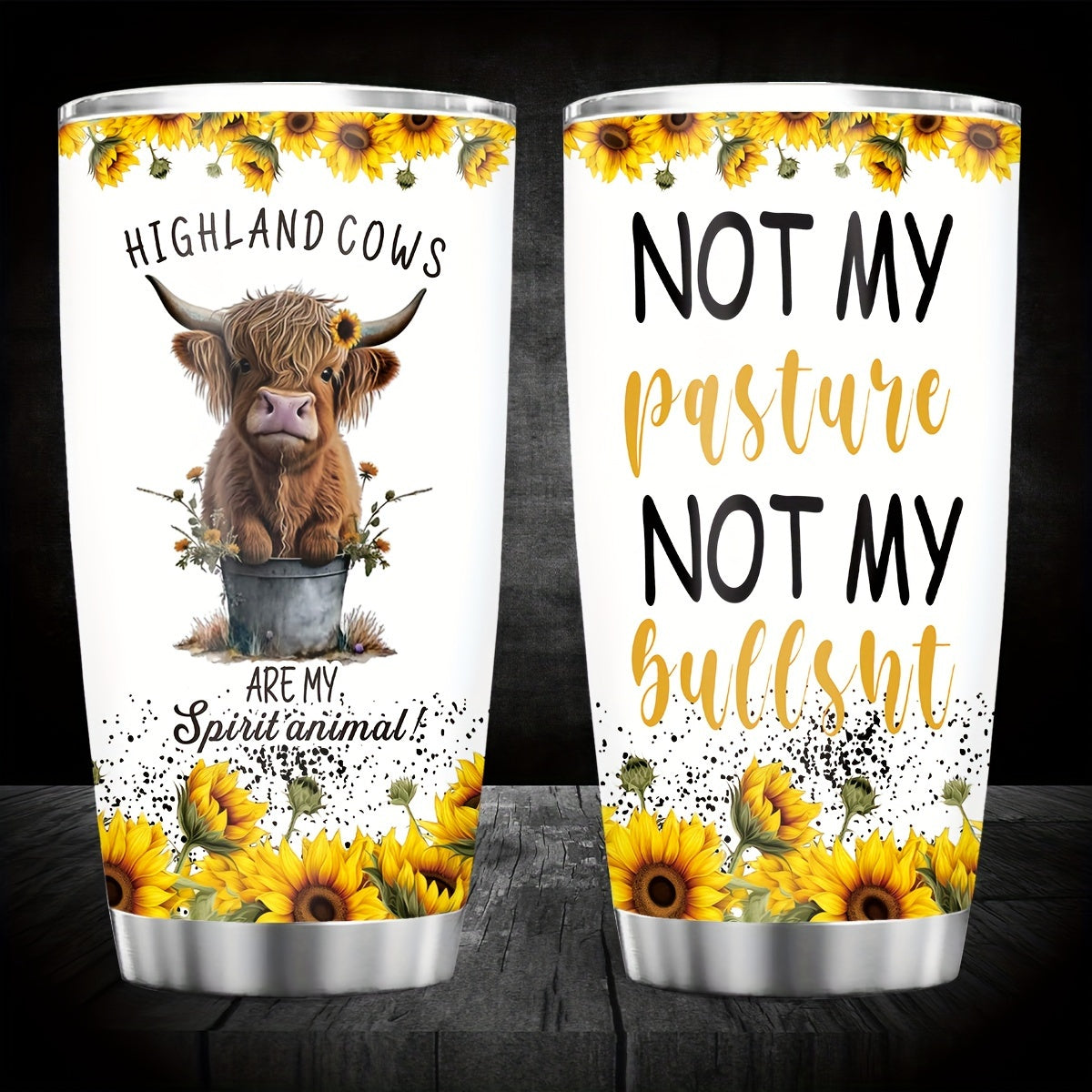 Highland Cow Tumbler 20oz - Insulated Stainless Steel Coffee Mug with Lid for Hot & Cold Drinks - Perfect Gift for Cow Lovers, Farmhouse Décor, No Electricity Needed