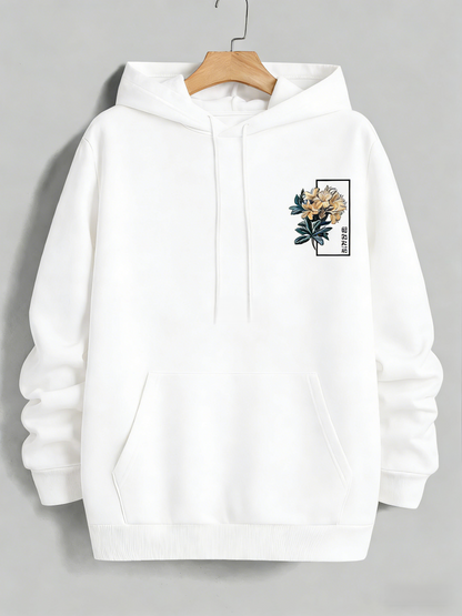 Men's Floral Geometric Print Hoodie - Royal Blue Color, Streetwear Hip-Hop Hooded Sweatshirt