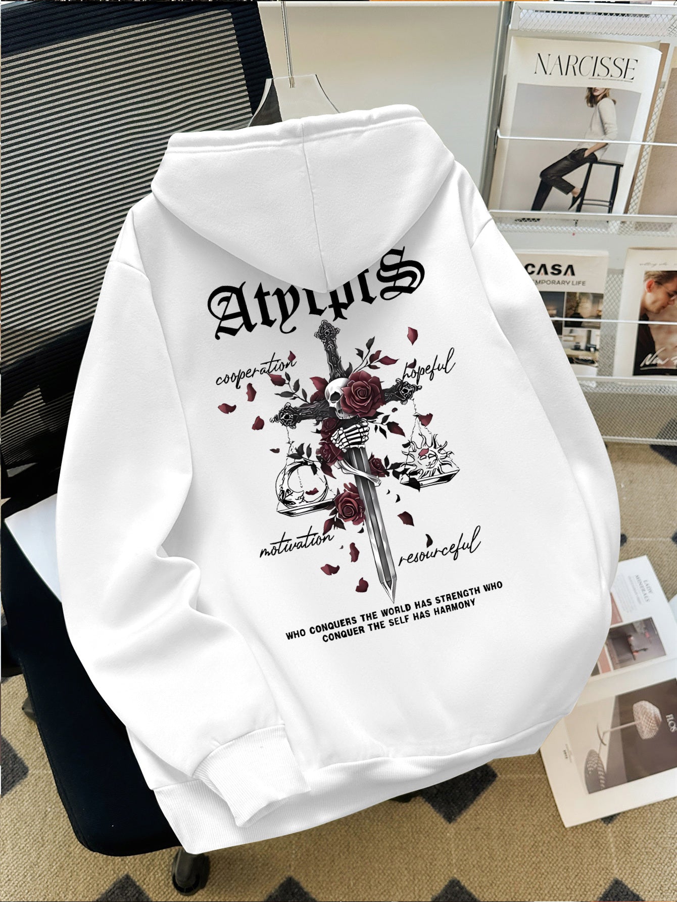 Skull & Cross Print Hoodie - Men's Dark Streetwear Pullover, Trendy Regular Fit Hooded Sweatshirt